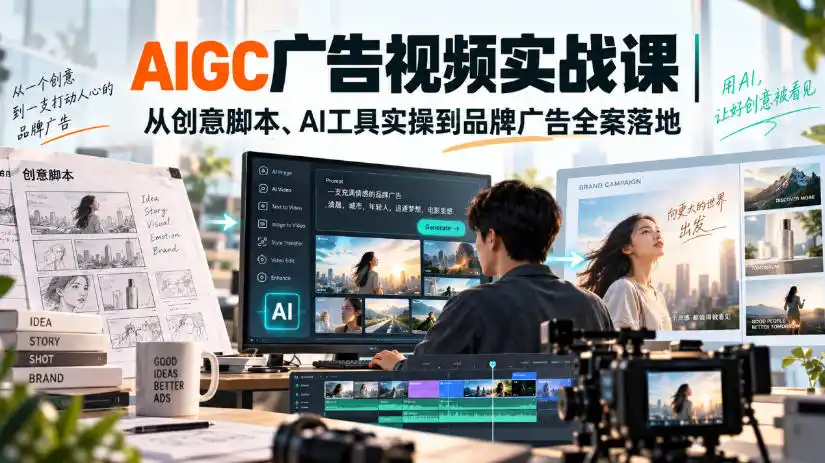 AIGC广告视频实战课｜从创意脚本、AI工具实操到品牌广告全案落地-优优云网创