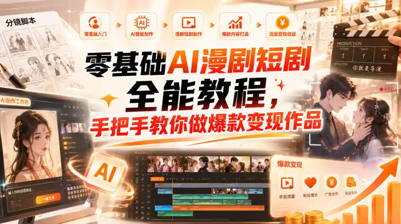 零基础AI漫剧短剧全能教程,从AI智能体搭建、文案脚本分镜、多平台AI生视频、剪映精修,覆盖全题材创作,手把手教你做爆款变现作品-优优云网创