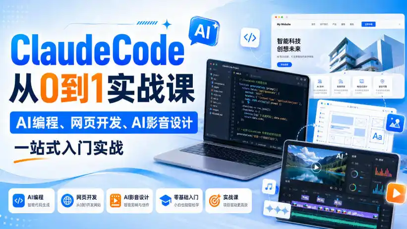 Claude Code从0到1实战课，AI编程、网页开发、AI影音设计一站式入门实战(更新)-优优云网创