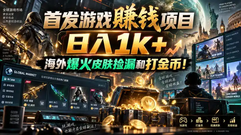 首发游戏賺钱项目，日入1k+，海外爆火皮肤捡漏和打金币！【揭秘】-优优云网创