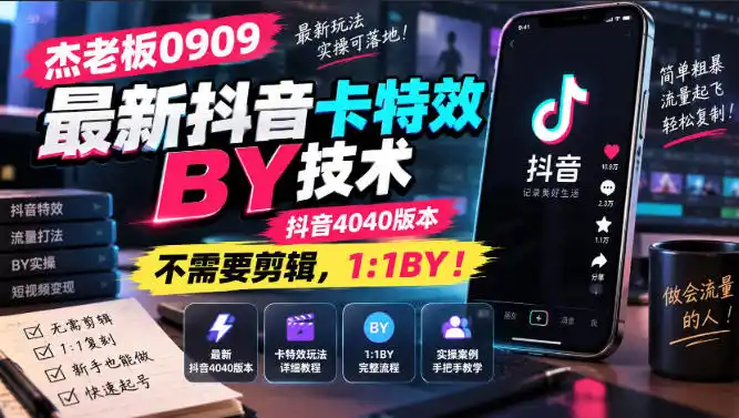 杰老板0909最新抖音卡特效搬运技术，抖音4040版本，不需要剪辑，1:1搬运！-优优云网创