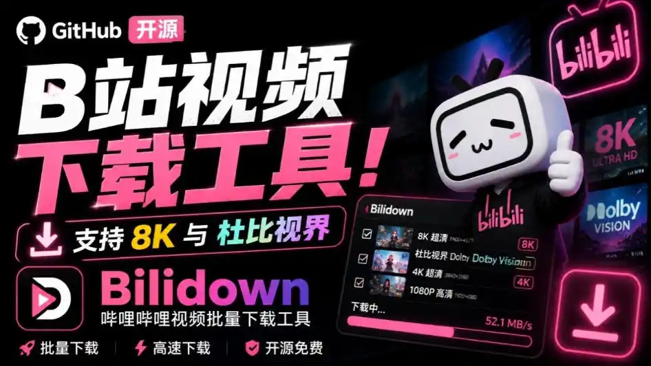 Github开源B站视频下载工具！支持8K与杜比视界的哔哩哔哩视频批量下载工具，简单易用Bilidown-优优云网创