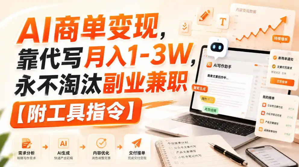 AI商单变现，靠代写月入1-3W，永不淘汰副业兼职【附工具指令】【揭秘】-优优云网创