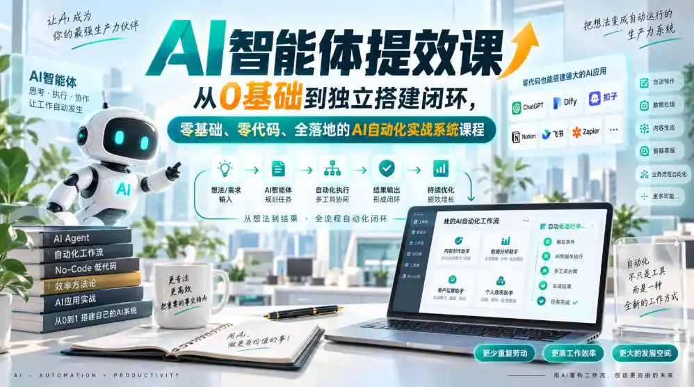 AI智能体提效课，从0基础到独立搭建闭环，零基础、零代码、全落地的AI自动化实战系统课程-优优云网创