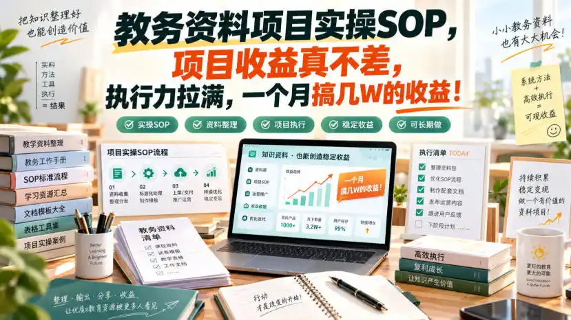 教务资料项目实操SOP，项目收益真不差，执行力拉满，一个月搞几W的收益-优优云网创