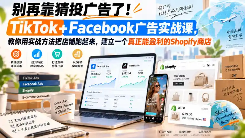 别再靠猜投广告了！TikTok+Facebook广告实战课，教你用实战方法把店铺跑起来，建立一个真正能盈利的Shopify商店【原创双语字幕】-优优云网创