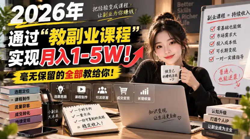 2026年通过“教副业课程”实现月入1-5W！毫无保留的全部教给你！【揭秘】-优优云网创