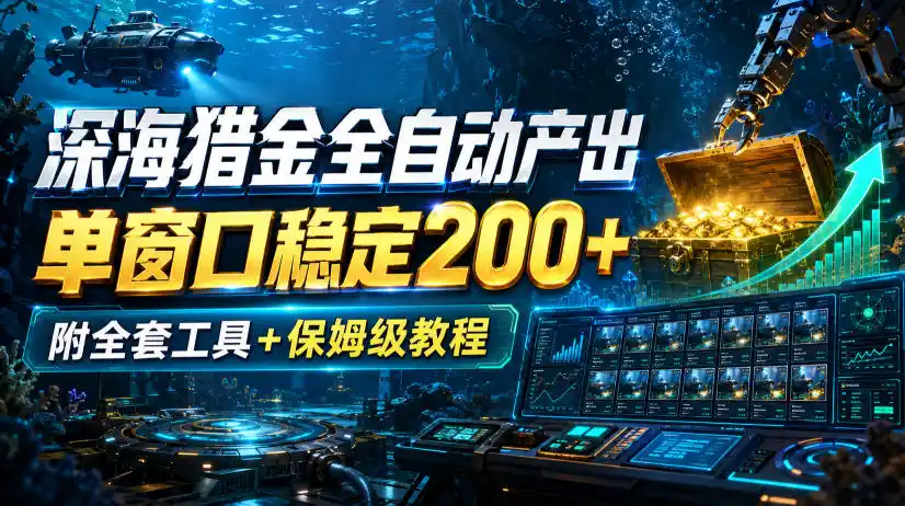深海猎金全自动产出，单窗口稳定200+，附全套工具+保姆级教程【揭秘】-优优云网创