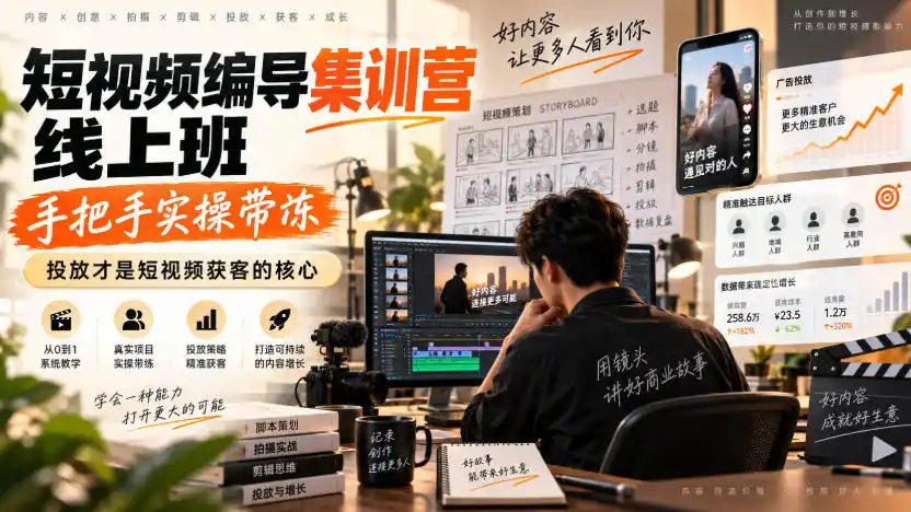 短视频编导集训营线上班，手把手实操带冻，投放才是短视频获客的核心-优优云网创