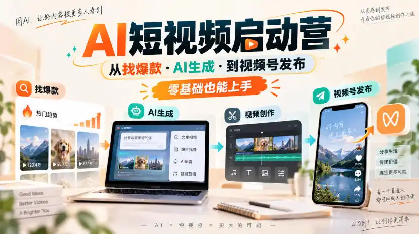 AI短视频启动营，从找爆款·AI生成·到视频号发布，零基础也能上手-优优云网创