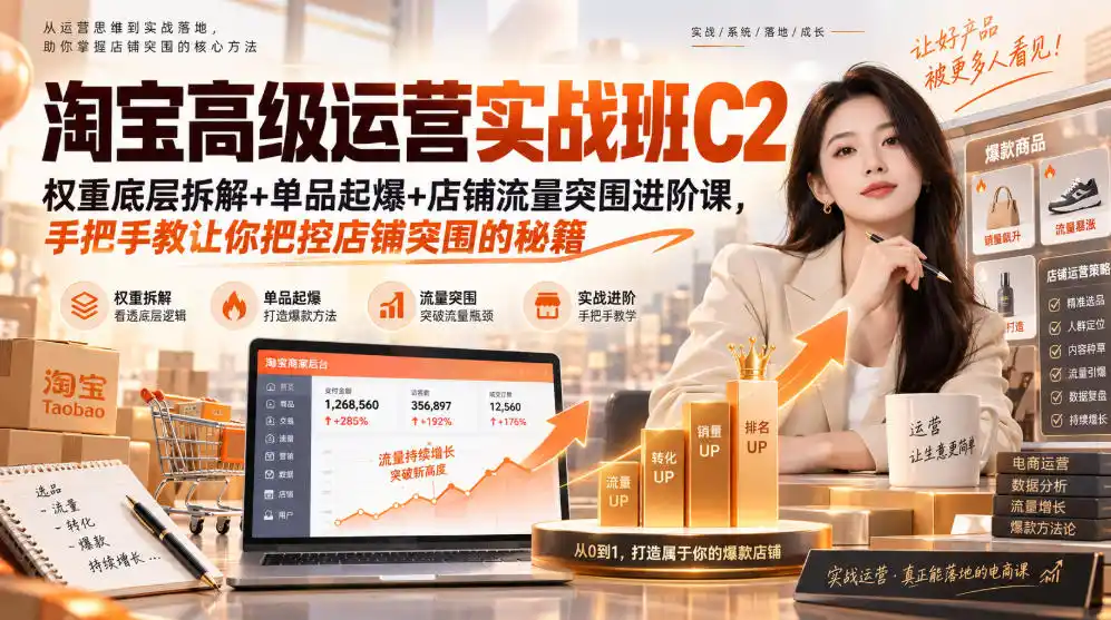 淘宝高级运营实战班C2｜权重底层拆解+单品起爆+店铺流量突围进阶课，手把手教让你把控店铺突围的秘籍-优优云网创