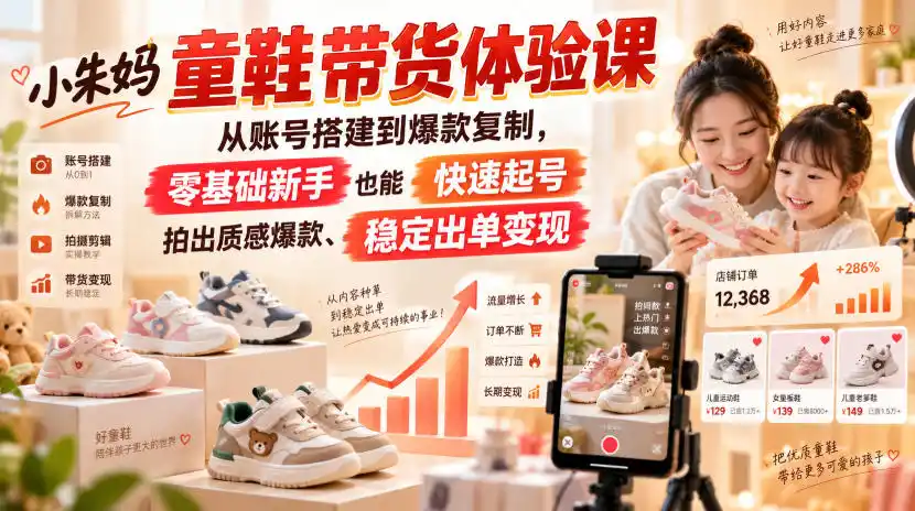 小朱妈童鞋带货体验课,从账号搭建到爆款复制,零基础新手也能快速起号、拍出质感爆款、稳定出单变现-优优云网创