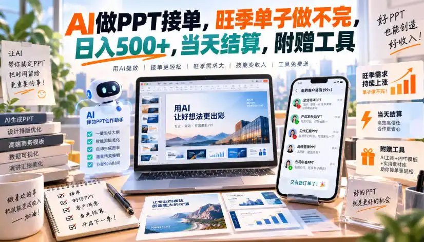 AI做PPT接单,旺季单子做不完,日入500+,当天结算,附赠工具【揭秘】-优优云网创