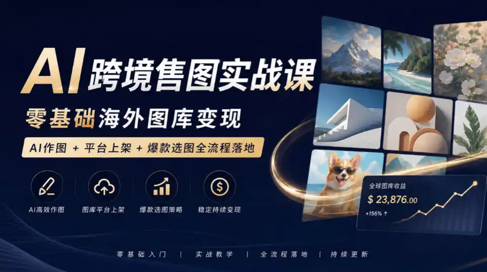 AI跨境售图实战课,零基础海外图库变现,AI作图+平台上架+爆款选图全流程落地-优优云网创