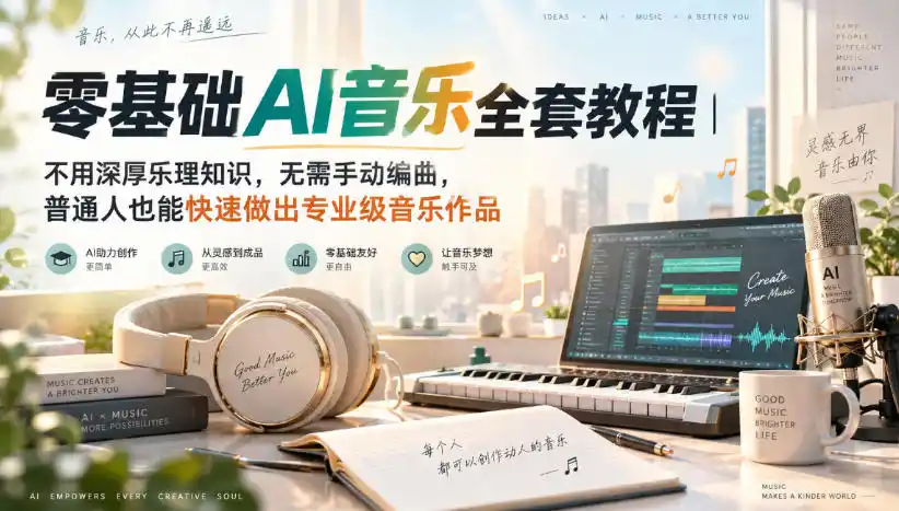 零基础AI音乐全套教程｜不用深厚乐理知识，无需手动编曲，普通人也能快速做出专业级音乐作品-优优云网创