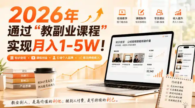 2026年通过“教副业课程”实现月入1-5W!毫无保留的全部教给你,长期稳定【揭秘】-优优云网创