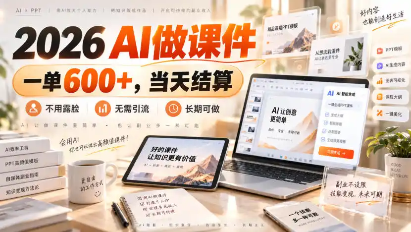 2026 AI做课件，一单600+，当天结算，不用露脸，无需引流，长期可做【揭秘】-优优云网创