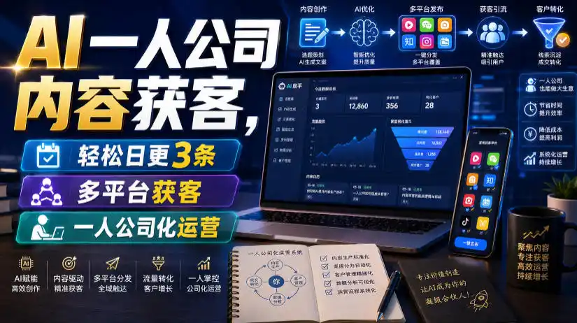 AI一人公司内容获客,轻松日更3条,多平台获客,一人公司化运营(更新0827)-优优云网创