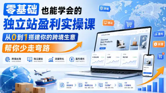 零基础也能学会的独立站盈利实操课，从0到1搭建你的跨境生意，帮你少走弯路-优优云网创