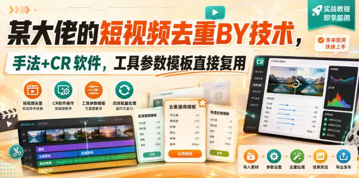 某大佬的短视频去重搬运技术，手法+CR软件，工具参数模板直接复用-优优云网创