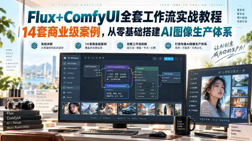 Flux+ComfyUI全套工作流实战教程｜14套商业级案例，从零基础搭建AI图像生产体系-优优云网创