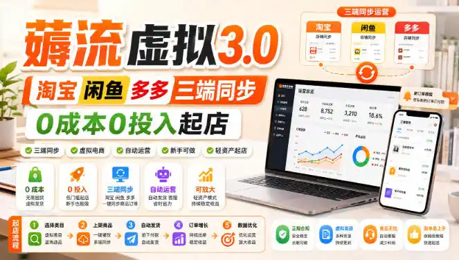 绅白不白·薅流虚拟3.0丨淘宝闲鱼多多三端同步丨0成本0投入起店(更新)-优优云网创