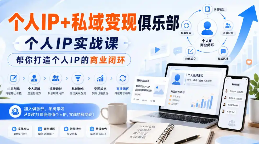 个人IP+私域变现俱乐部，个人IP实战课，帮你打造个人IP的商业闭环-优优云网创