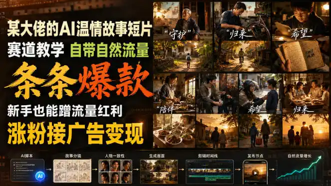 某大佬的AI温情故事短片赛道教学，自带自然流量，条条爆款，新手也能蹭流量红利，涨粉接广告变现(更新)-优优云网创
