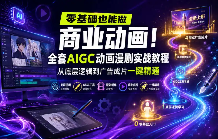 零基础也能做商业动画！全套AIGC动画漫剧实战教程，从底层逻辑到广告成片一键精通(更新0905)-优优云网创