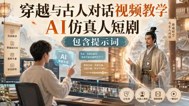 穿越与古人对话视频教学，AI仿真人短剧，包含提示词-优优云网创