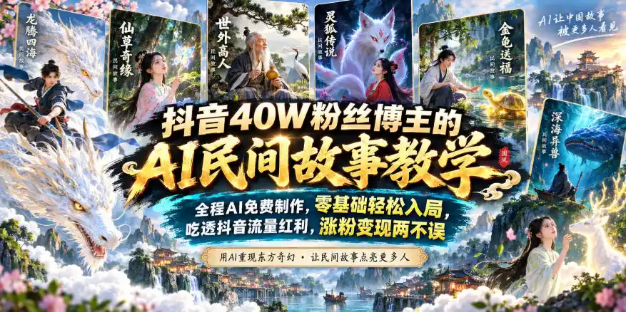 抖音40W粉丝博主的AI民间故事教学，全程AI免费制作，零基础轻松入局，吃透抖音流量红利，涨粉变现两不误-优优云网创