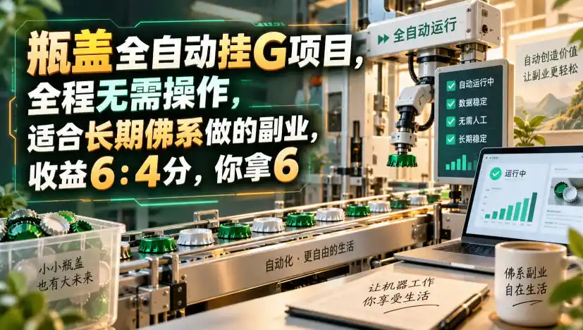 瓶盖全自动挂G项目，全程无需操作，适合长期佛系做的副业，收益6：4分，你拿6【揭秘】-优优云网创