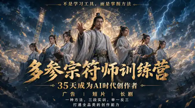 多参宗符师训练营，35天成为AI时代创作者，广告|短片|长剧，一种方法，三段实训，举一反三，打通全品类的创作能力-优优云网创