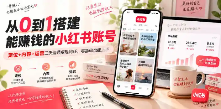 从0到1搭建能賺钱的小红书账号，定位+内容+运营三天跑通变现闭环-优优云网创