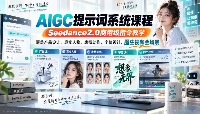AIGC提示词系统课程,Seedance2.0商用级指令教学,覆盖产品设计、真实人物、表情动作、字体设计、图生视频全场景-优优云网创